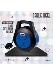 MODI Retractable 3-Way Extension Cord Reel - 10m Cable Reel with Power Button for Home, Office 2000 Watts Power Extension (10M)