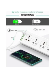 10 Way Power Extension Cord Surge Protector Strip Heavy Duty Universal Electrical Socket 5x USB-A 1x USB-C PD 30W