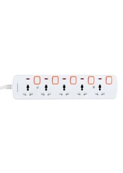 Olsenmark 5 Way Power Socket with Individual Switches- OMES1729D/ Equipped with PP Fire Proof Housing, Copper Parts, and Child Safety Shutter/ 3-meter Extension Cord, Ideal for Home, Office,