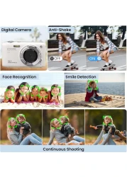 COOPIC C600 White HD Digital Camera with 16GB SD Card, 58MP, 4K Video, Ideal for Travel, Vlogging, and Creative Photography
