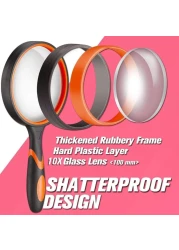 Dicfeos Magnifying Glass 10X Handheld Reading Magnifier with Cleaning Cloth100MM Large Magnifying Lens with NonSlip Soft Handle for Seniors Book Newspaper Reading and Kids Nature Hobby Exploration