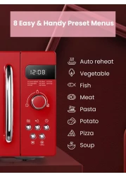 COMFEE' Microwave Oven Retro Vintage 20L 800W With 8 Automatic Menus, 5 Power Levels, Elegant Design, Easy To Use, Compact Size - Passionate Red