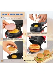 Sandwich Toaster Burger Maker, Panini Press with Egg Rings and Timer, Efficient Non-Stick Heating Plates, for Hamburgers, Waffles Snacks Burger Sandwich Maker
