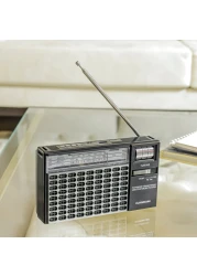 Olsenmark Portable Radio with 3 Band - Rechargeable Battery, Bluetooth USB, TF, &amp; MP3, Comfortable Handle, Karaoke Function - Recorder - Microphone Retro Style Radio, 2 Years Warranty