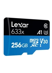 ليكسار بطاقة مايكرو SDHC عالية الأداء مع محول 633x 256 غيغابايت UHS-I أسود/أزرق