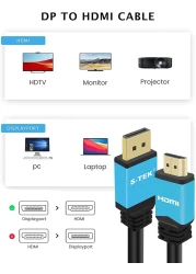 S-TEK [3mtr/6ft] Display Port to HDMI Cable Male to Male DP to HDMI for HDTV and Monitor Cable