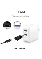 Generic-USB 3.0 Male to USB 3.1 Type C Female Data Converter USB 3.0 to USB-C Female Adapter Port for Laptop Phone Black