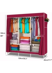 Portable Fabric Wardrobe with Hanging Rail &amp; Side Pockets &ndash; Foldable Canvas Closet Organizer for Clothes &amp; Shoes, Bedroom Storage Solution