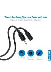 Philips SWA2528W/10 3.5mm Headphone Extension Cable 1.5m Black