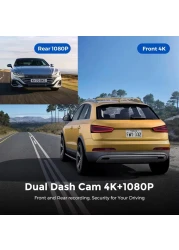 Smart Dash Cam 4K WiFi GPS - Front and Rear Car Camera with App, 4K Ultra HD Dash Camera, USB Easy Setup, Loop Recording, Night Vision, Parking Mode