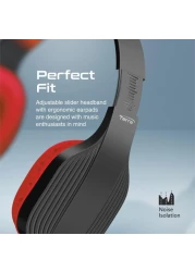 بروميت سماعات بلوتوث لاسلكية، عزل الضوضاء عالي الأداء فوق الاذن سلكي/لاسلكي بلوتوث v5.1 مع ميكروفون، راديو FM، وقت تشغيل 10 ساعات، فتحة بطاقة TF ومقبس 3.5 ملم، تيرا