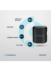 سماعة بورتابل TWS من باوولوچي، بطارية 4000 مللي أمبير، 8 ساعات تشغيل، سائق قوي 25 واط 66 مم، أضواء RGB الأنيقة، بلوتوث V5.0، تصميم مدمج وقابل للحمل، شحن خلال 4 ساعات، أطلق الصوت - أسود
