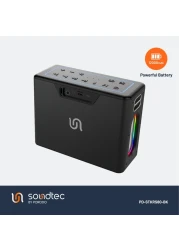 سماعة بورودو Soundtec Quantum 2.2 قناة، 80 واط صوت قوي، 12 ساعة وقت تشغيل، Bluetooth 5.0، وظيفة بنك الطاقة، مقاومة للماء IPX5، معادل متعدد النطاقات، بطارية 12000mAh - أسود
