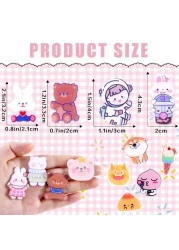 60 Pcs Acrylic Cute Pins Set for Backpacks Aesthetic Cartoon Kawaii Sheep Dog Rabbit Bear Girl Brooch Pin for Clothing Bags Jackets Hat Bag Accessories