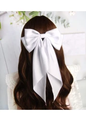 SUSULU Hair Bows for Women Oversized Black White Hair Bow Clips Big Hair Bow Long Tail Large Satin Silky Hair Ribbon Bow Clip Ponytail Hair Accessories for Adult TeensPack of 2