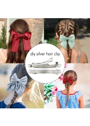 Lawie 50 Pack 8 CM 3.15 Inch Silver Blank Rectangle Metal French Barrette Plain Base Hair Clips DIY Crafting Clips for Bows Snap Hair Clips Ponytail Holder Hairclips Accessories for Women Girl