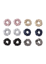SLIP 100 Pure 22 Momme Mulberry Silk Minnie Scrunchies Classic Set of 12 in Pink Caramel Silver Navy Leopard Black