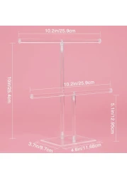 Jewelry Stand Necklace Holder Acrylic Jewelry Display Holder Necklace and Bracelet Hanging Organizer Clear 2Tier Tower Stand for Bangles Necklaces Bracelets Rings Earrings and Watch