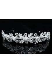 SAMKY Handmade Flower Leaf Crystal Headband Bridal Wedding Tiara Silver Plated T767