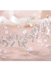 Foyte Crystal Wedding Headband Silver Leaf Head Bands Jewelry Rhinestone Bride Headpiece for Women