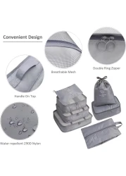 7 Set Packing Cubes Clothes Storage Bag Luggage Packing Organizers for Travel Accessories(Grey)