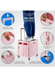 عربة تسوق قابلة للطي باللون الوردي مع غطاء - سعة 40 كجم، عربة بقالة قابلة للطي مع عجلات ومقبض تلسكوبي، حقيبة تخزين محمولة للبقالة