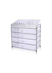 Five-Layer Transparent Acrylic Jewelry Box Design Bottom Layer Increase Fits Most Conceal Acrylic Makeup Organizer and Cosmetic Make Up Organizer Countertop Storage Box Brush Holder