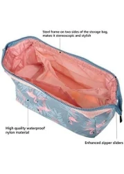 Aiwanto Makeup Organizer Bag Multi-Purpose Flamingo Print Design Travel Accessory Large Pouch for Women (2Pcs)