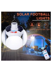 Solar Camping Lantern - Portable Tent Lamp with Hanging Hook Folding LED Football Bulb, Rechargeable USB Camping Light for Home, Office, Tent, Car