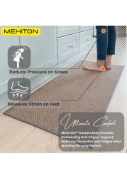 MEKITON - Set of 2 PCs Premium Anti-Fatigue, Non-Skid Natural Rubber Kitchen Floor Mats, Washable Runner Rugs for Kitchen Floor Front of Sink, Laundry Room 45X120CM + 45X75CM (Grey)