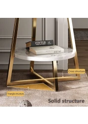 Jjone Round Coffee Table, Double Layer Sofa Side Table End Table, Imitation Marble Coffee Round Table Snack Table Bedside Table With Simple Design For Living Room Small Space (H221-B)