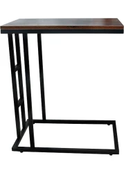 Panax C Shaped End Table, Side Table for Couch and Bed, Small Side Table for Small Spaces, Living Room, Bedroom, Rustic Snack Table (Rustic Brown)