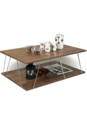 HomeCanvas Tars Modern Coffee Table for Living Room, Easy Assembly - Walnut-Chrome