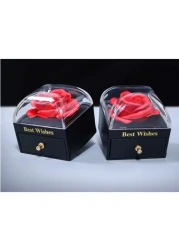 Generic Eternal Rose Gift Box, Handmade Fresh Preserved Rose Gift For Her On Birthday,Christmas,Mother's Day,Valentine's Day (Red) (Necklace Not Included)