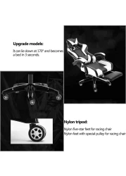 Gaming Chair, Video Gaming Chair, PU Leather High Back Ergonomic Swivel Racing Computer Chair Task Chair, Rolling Office Chair with Lumbar Support and Retractible Footrest for Gaming and Relax (White)