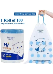 Trash bags with Drawstring and Break point, Heavy-duty garbage bags for Office, Bathroom, Kitchen, Living room, Ideal for medium-sized bins, 100 Counts 45x50cm (White)