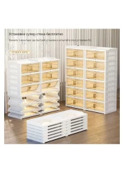 Foldable Shoe Rack &ndash; 6-Tier Plastic Shoe Shelf Organizer for 12 Pairs &ndash; Stackable Shoe Cabinet with Collapsible Storage Bins &amp; Doors for Closet, Entryway, Bedroom &amp; Hallway
