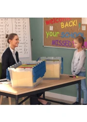 AkroMils 12 Gallon KeepBox File Box Plastic Stackable Storage Container with Hinged Attached Lid and Rails for Hanging File Folders 21Inch L x 15Inch W x 12Inch H ClearBlue