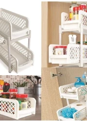 Portable 2 Tier Basket Drawer Kitchen And Bathroom Cabinets White