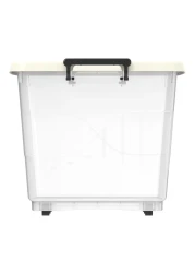 كوزموبلاست صندوق تخزين بلاستيكي بعجلات وغطاء قابل للقفل 82 لتر - أبيض، شفاف