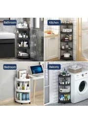 4-Tier Rolling Storage Cart,Corner Shelves， Multi-Purpose Organizer for Bathroom, Office &amp; Kitchen, Plastic Shower Caddy Organizer Shelf, Easy to Assemble &amp; Move (Black)