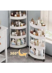 3-Tier Rolling Storage Cart,Corner Shelves， Multi-Purpose Organizer for Bathroom, Office &amp; Kitchen, Plastic Shower Caddy Organizer Shelf, Easy to Assemble &amp; Move,white