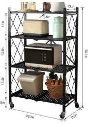 ECVV Leostar 4 Layer Shelf Foldable Storage Shelving Unit With Wheels, Metal Rack Display For Garage Kitchen Pantry Closet Laundry, Black, Str-4326, 4-Shelf
