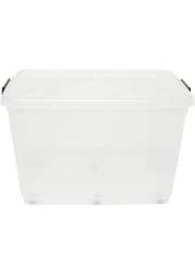 Cosmoplast 132L Clear Plastic Storage Box With Wheels &amp; Lockable Lid, Transparent