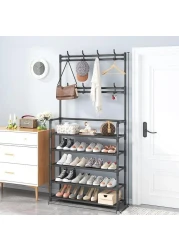 Shoe Racks Storage , Coat and Shoe Rack , Coat Rack with Shoe Storage , Upgrade 5 Tier Shoe Rack , Black Shoe Rack , Shoe Storage Organizer , Shoe Shelf with 8 Hooks for Bedroom , Hallway , Office