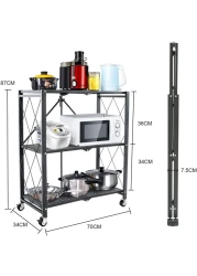 Uujuly Foldable Metal Storage Shelf, Space Saving 3-Tier Kitchen Shelving Storage Rack, Large Capacity Iron Wire Collapsible Shelves Organiser For Bedroom Living Room Office Garage No Assembly (Black)