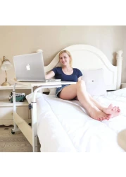 ECVV Mobile Side Table Movable Adjustable Laptop Computer Desk with Wheels Rolling Cart Portable Beside Sofa Couch Bed C-Shaped Dinner Tray Tables End Table for Living Room Bedroom