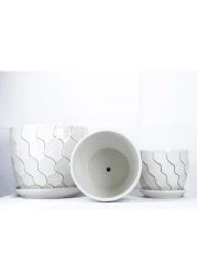 Ceramic Plant Pots White with Cracked Line Design, Suitable for Indoor and Outdoor Use-S