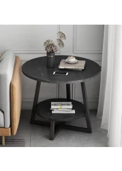 Vital 2-Layer Round Coffee Table,End Tables for Living Room, Side Tables, Sturdy and Easy Assembly,Double-deck Round Wood Look Accent Furniture with Wood Frame (BLACK)