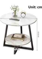 Vital 2-Layer Round Coffee Table,End Tables for Living Room, Side Tables, Sturdy and Easy Assembly,Double-deck Round Wood Look Accent Furniture with Wood Frame (BLACK WHITE)